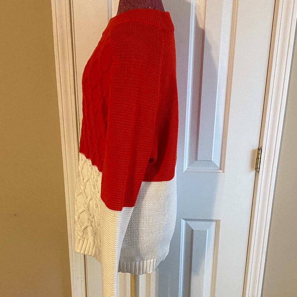 Liz Claiborne XL Red and White Cable Knit Fisherman Sweater - Picture 5 of 13